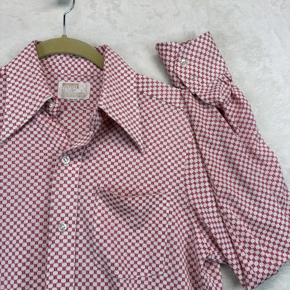 Vintage 70s Montgomery Ward Geometric Disco Mod Button Up Shirt Men's 14.5
